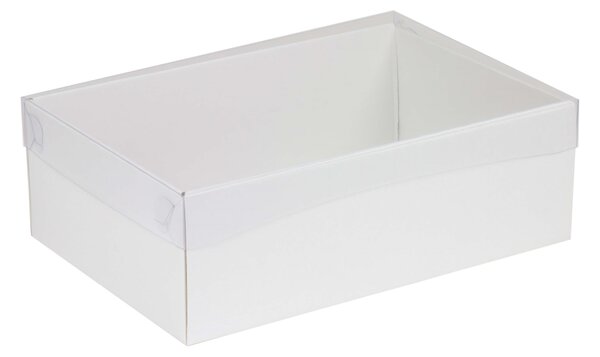 Dárková krabice s průhledným víkem 300x200x100/35 mm, bílá