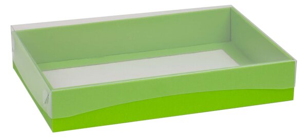 Dárková krabice s průhledným víkem 300x200x50/35 mm, zelená