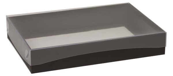 Dárková krabice s průhledným víkem 300x200x50/35 mm, černá