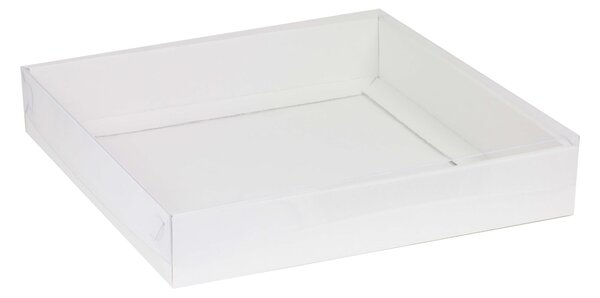 Dárková krabice s průhledným víkem 300x300x50/35 mm, bílá