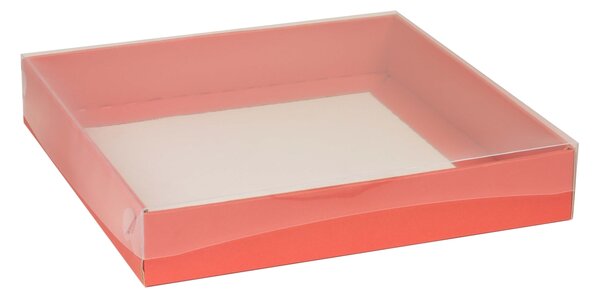 Dárková krabice s průhledným víkem 300x300x50/35 mm, korálová