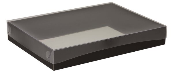 Dárková krabice s průhledným víkem 350x250x50/35 mm, černá