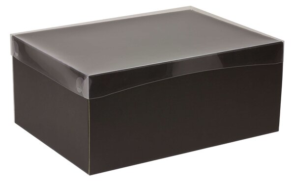 Dárková krabice s průhledným víkem 350x250x150/35 mm, černá