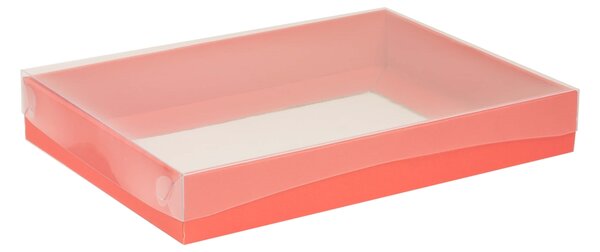 Dárková krabice s průhledným víkem 350x250x50/35 mm, korálová