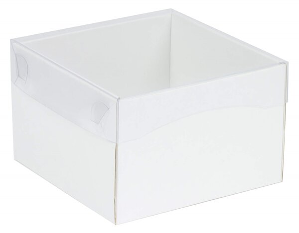 Dárková krabička s průhledným víkem 150x150x100/35 mm, bílá