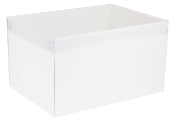 Dárková krabice s průhledným víkem 350x250x200/35 mm, bílá