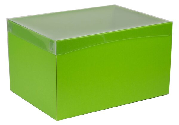 Dárková krabice s průhledným víkem 350x250x200/35 mm, zelená