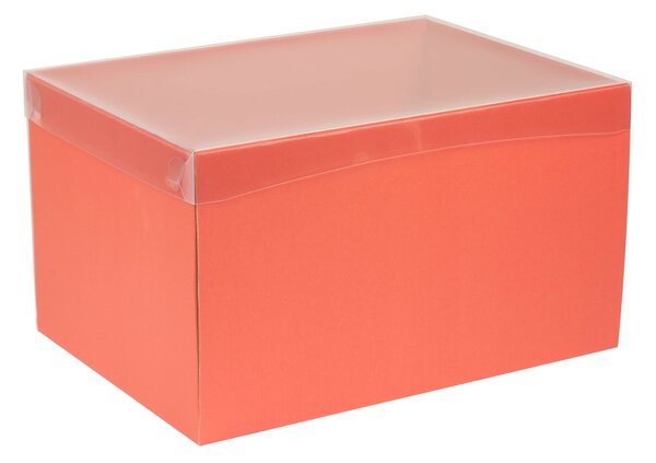 Dárková krabice s průhledným víkem 350x250x200/35 mm, korálová