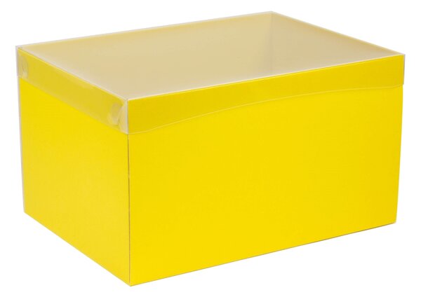 Dárková krabice s průhledným víkem 350x250x200/35 mm, žlutá
