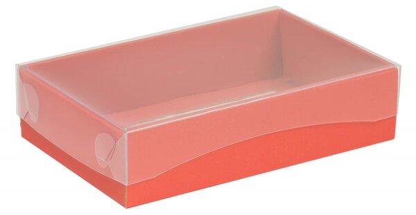 Dárková krabička s průhledným víkem 200x125x50/35 mm, korálová