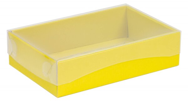 Dárková krabička s průhledným víkem 200x125x50/35 mm, žlutá