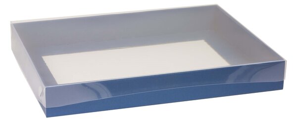 Dárková krabice s průhledným víkem 400x300x50/35 mm, modrá