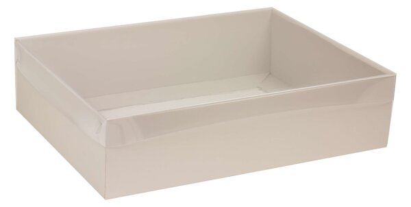 Dárková krabice s průhledným víkem 400x300x100/35 mm, šedá