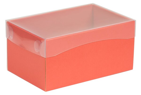 Dárková krabička s průhledným víkem 200x125x100/35 mm, korálová