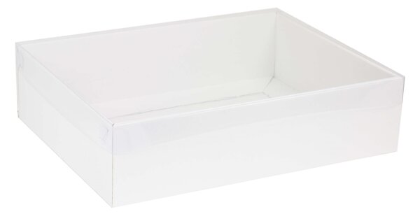 Dárková krabice s průhledným víkem 400x300x100/35 mm, bílá