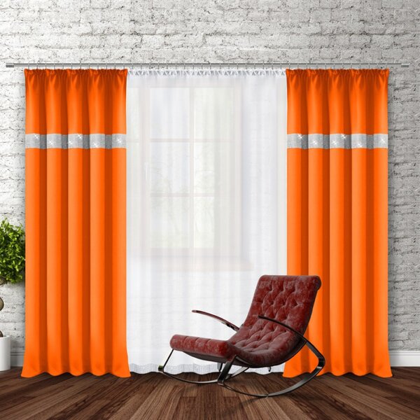 Závěs na řasící pásce se zirkóny 140x250 cm oranžový Barva Oranžová Rozměry 140x250 cm