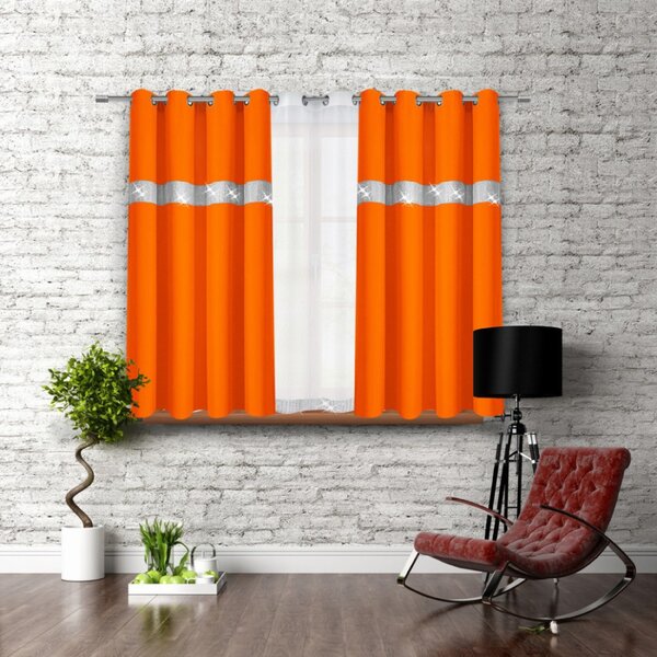 Závěs na kroužcích se zirkóny 140x160 cm oranžový Barva Oranžová Rozměry 140x160 cm