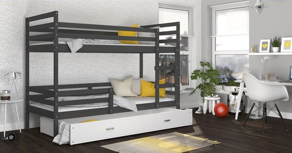Poschoďová postel Jacek MDF - šedá + jiné varianty Velikost spací plochy: 160x80, Barva: bílá, Matrace: ne