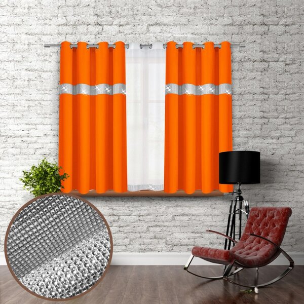 Závěs na kroužcích se zirkóny 140x160 cm oranžový Barva Oranžová Rozměry 140x160 cm
