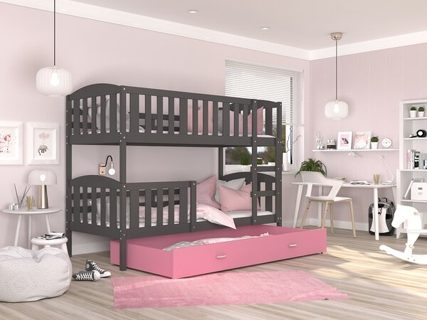 Poschoďová postel Kubus MDF - šedá + varianty Velikost spací plochy: 160x80, Barva: bílá, Matrace: ne