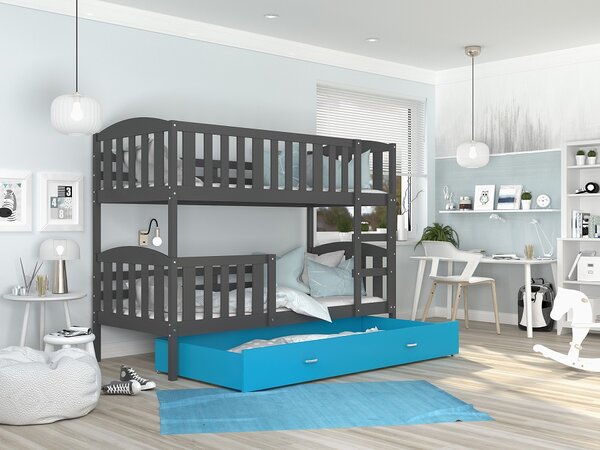 Poschoďová postel Kubus MDF - šedá + varianty Velikost spací plochy: 160x80, Barva: bílá, Matrace: ne
