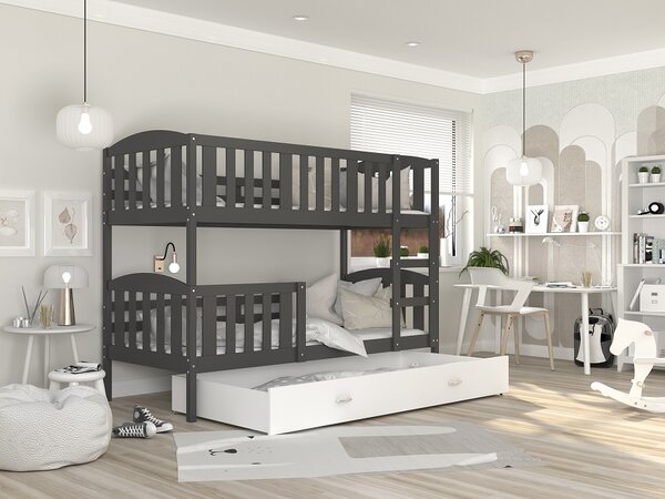 Poschoďová postel Kubus MDF - šedá + varianty Velikost spací plochy: 160x80, Barva: bílá, Matrace: ne