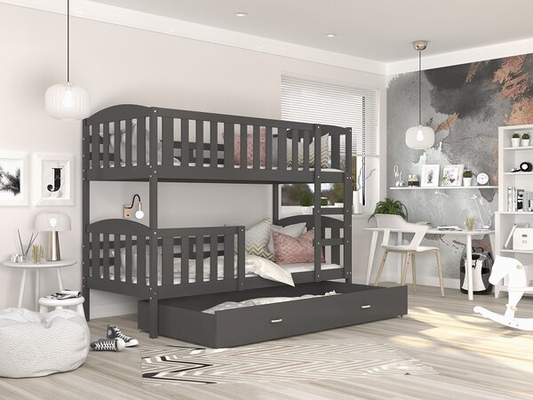 Poschoďová postel Kubus MDF - šedá + varianty Velikost spací plochy: 160x80, Barva: bílá, Matrace: ne