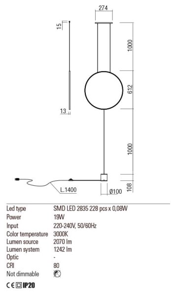 Redo 01-2197 - LED Stojací lampa SLICK LED/19W/230V černá