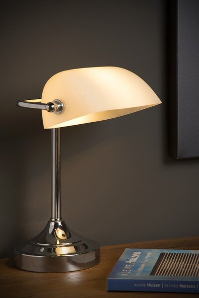 Lucide 17504/01/11 BANKER - Bankéřská lampička (Bankovní lampa chrom + bílé stínidlo)