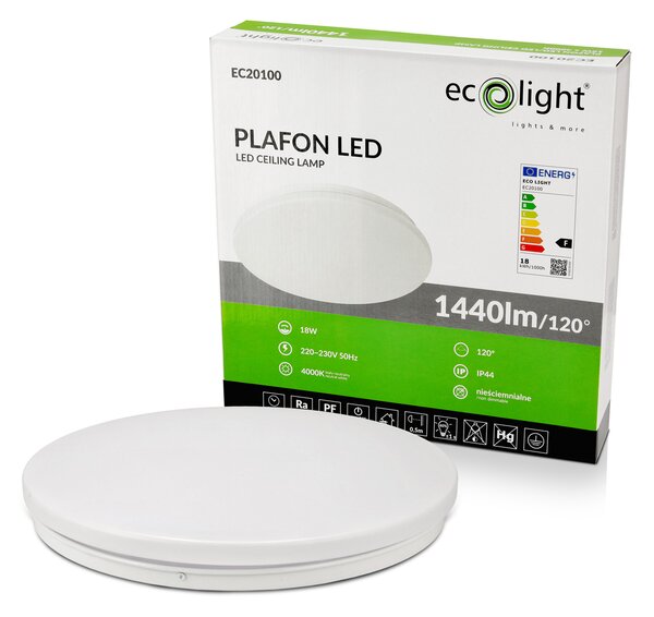 LED stropní svítidlo pro přisazenou montáž 18W 1440lm IP44 vodotěsné do koupelny ECOLIGHT