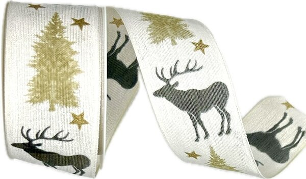 Stuha vánoční Nordic Reindeer Elegance černo bílá 40mm x 2m (16,-Kč/m)