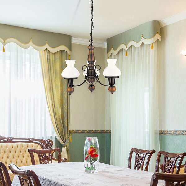 Rabalux 7078 PETRONEL - Rustikální trojramenný lustr, 3 x E27, Ø 60cm (Závěsné tříramenné svítidlo vhodné do chalupy s prvky dřeva a designu petrolejové lampy)