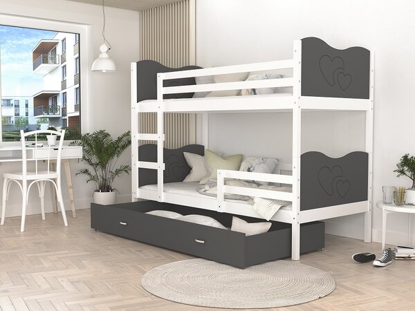 Poschoďová postel Bětka - srdce Velikost spací plochy: 160x80, Barva dílů: bílá, Barva konstrukce: bílá