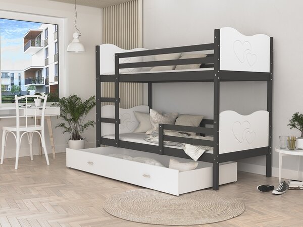 Poschoďová postel Bětka - srdce Velikost spací plochy: 160x80, Barva dílů: bílá, Barva konstrukce: bílá