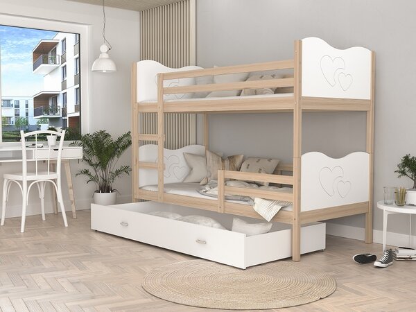 Poschoďová postel Bětka - srdce Velikost spací plochy: 160x80, Barva dílů: bílá, Barva konstrukce: bílá