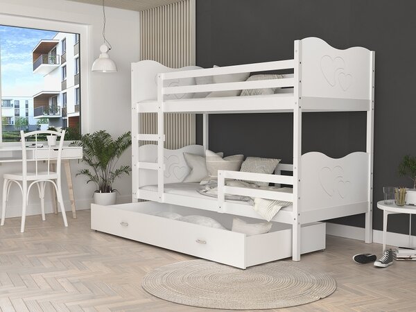 Poschoďová postel Bětka - srdce Velikost spací plochy: 160x80, Barva dílů: bílá, Barva konstrukce: bílá