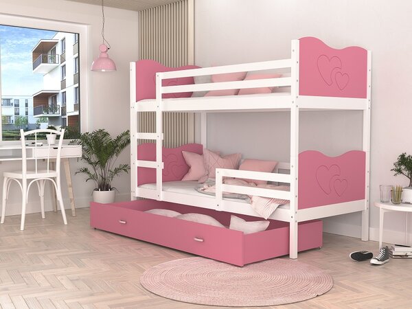 Poschoďová postel Bětka - srdce Velikost spací plochy: 160x80, Barva dílů: bílá, Barva konstrukce: bílá