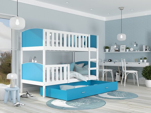 Poschoďová postel Lexi - bílá + jiné varianty Velikost spací plochy: 160x80, Barva: modrá