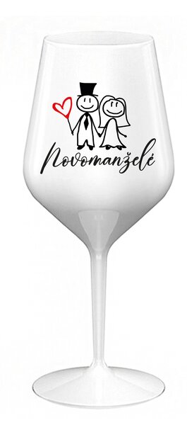 NOVOMANŽELÉ - bílá nerozbitná sklenice na víno 470 ml
