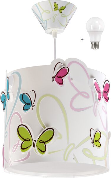 Dalber 62142 BUTTERFLY - Motýlkový dívčí lustr + Dárek LED žárovka (Dětský lustr s motivy molýlků)