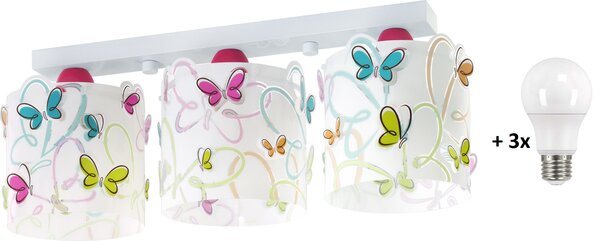 Dalber 62143 BUTTERFLY - Dětské stropní svítidlo s motýlky + Dárek 3x LED žárovka (Dětský lustr s motivy molýlků)