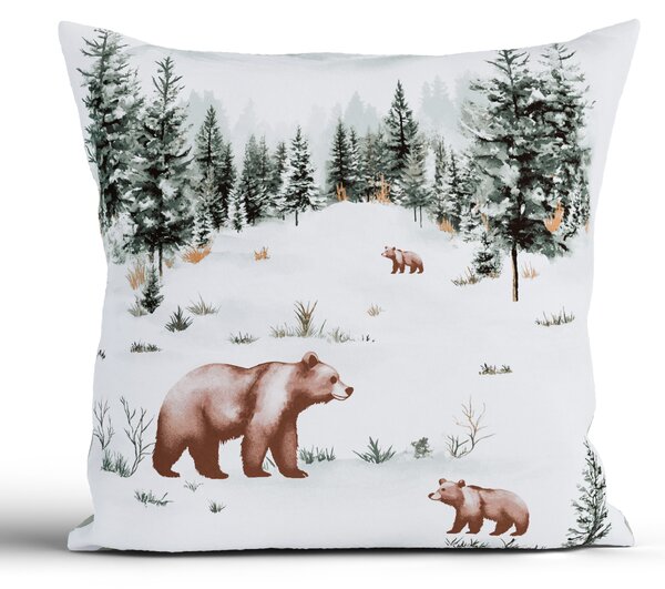 MK Lůžkoviny Vánoční bavlněný povlak na polštářek Renforcé 40 x 40 cm - Medvědi v zimě