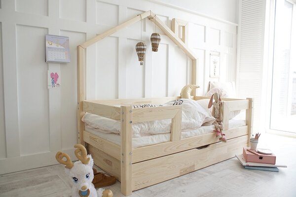 Domečková postel Bali Duo Plus se zábranami - jednoduchá Velikost spací plochy: 120x60, Barva: přírodní dřevo