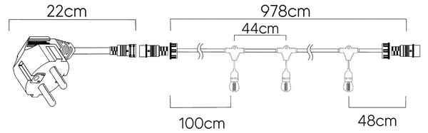 BERGE Zahradní girlanda 10m + 20x 1W LED žárovka