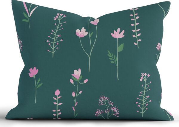 MK Lůžkoviny Bavlněný povlak na polštář Renforcé 70 x 90 cm - Vlčí máky tmavě zelené