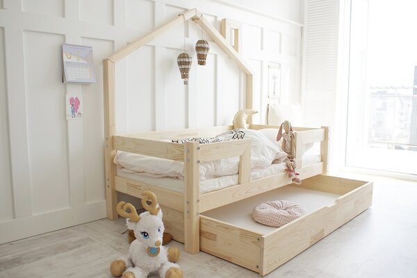 Domečková postel Bali Duo Plus se zábranami - jednoduchá Velikost spací plochy: 120x60, Barva: přírodní dřevo