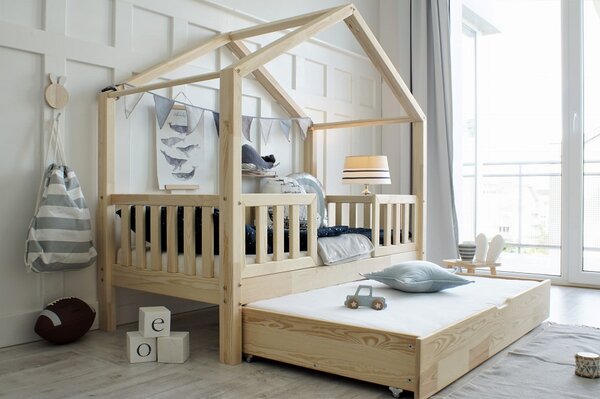 Domečková postel HouseBed Duo Plus 190x90 cm přírodní