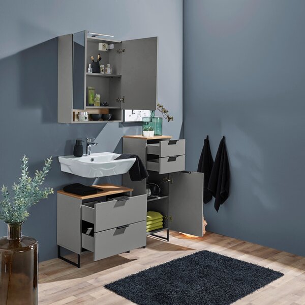 SKŘÍŇKA POD UMYVADLO, šedá, šedá, barvy dubu, 60/60/35 cm home24 - Koupelnové série, Online Only
