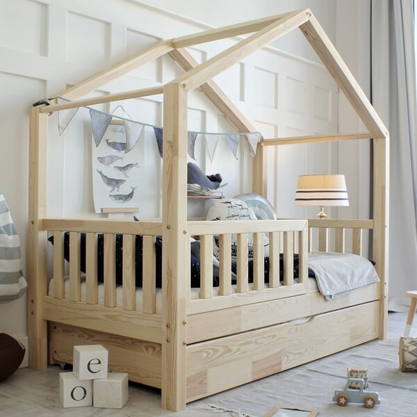 Domečková postel HouseBed Plus Velikost spací plochy: 120x60, Barva: přírodní dřevo