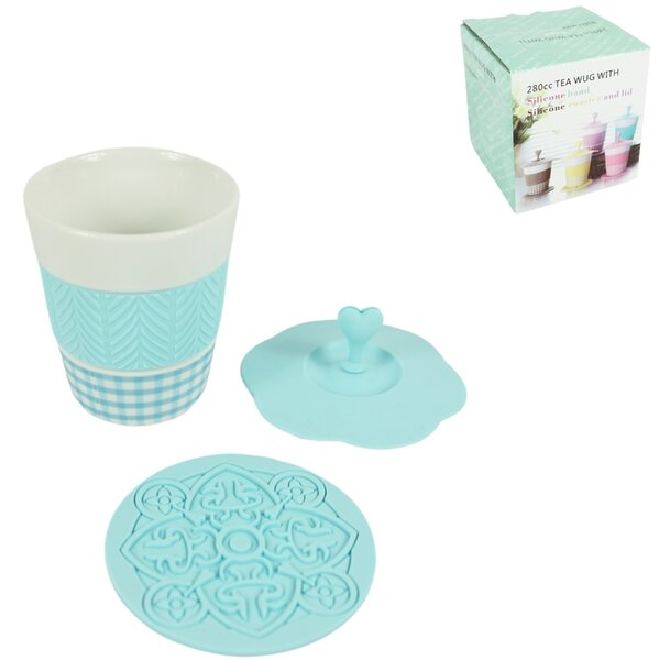 Porcelánový hrnek AQUELLE se silikonovými doplňky 280 ml, modrý